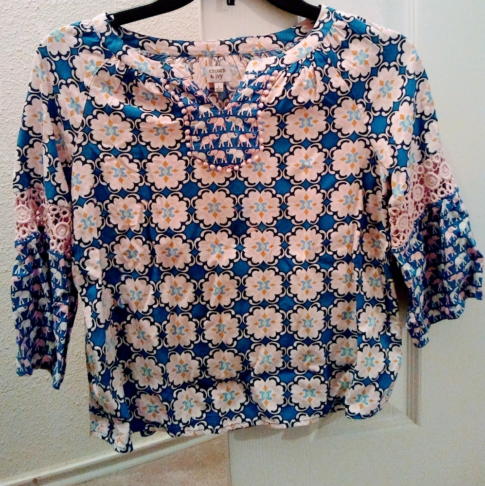 Crown & Ivy girls top Elephant print size L